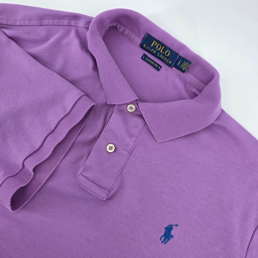 Polo Ralph Lauren Polo Shirt Mens L Classic Fit Cotton Purple Heritage Preppy